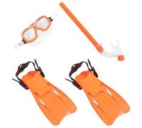 Ciieeo Ensemble de Plongée en Apnée 3 Pièces Orange pour Garçon et Filles Masque Anti-Buée, Tuba Sec et Palmes Courtes en Plastique Solide, Équipement Snorkeling Léger et Résistant pour