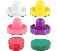 Ciieeo Ensemble de Poussoirs de Hockey sur Glace 96mm en Plastique Coloré, 8 Rondelles 64mm Rouges, 8 Chiffons en Tissu pour Table Air Hockey, Accessoires de Jeu et Remplacement