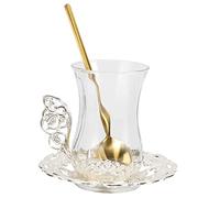 Ciieeo Ensemble De Tasses à Thé En Verre Transparent 3 Pièces Avec Cuillères Vintage Verre Résistant à La Chaleur Usage Maison Café Thé Soucoupe