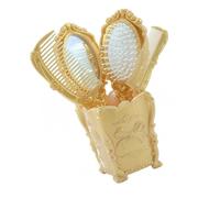 Ciieeo Ensemble Peignes Anti-statique et Miroir Compact pour Coiffure, Kit Portable de Peignes en Pvc Doré avec Support de Rangement, Adapté Salon et Usage Domestique, Outil Coiffage