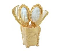 Ciieeo Ensemble Peignes Anti-statique pour Coiffure Professionnelle Kit Compact avec Miroir Portable et Boîte de Rangement Pvc Doré Accessoires Coiffure pour Salon et Usage Domestique