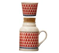 Ciieeo Ensemble Service à Thé Vintage en Céramique 12 L avec Carafe et Tasse Empilable Bouilloire Robuste avec Bouchon en Liège Étanche pour Usage Maison et Bureau