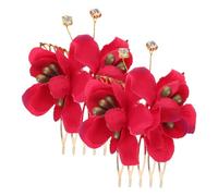Ciieeo Épingles à Cheveux Mariage Rouges en Métal et Tissu Fleurs Artificielles, Lot de 2pcs, Accessoires Confortables pour Coiffure de Mariée Élégante