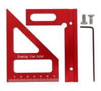 Ciieeo Équerre Multifonction en Alliage D'aluminium Rouge, Règle de Mesure Multi-angles 45° et 90°, Traceur Précis pour Travail du Bois, Outil de Mesure D'onglet Compact et Léger