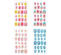 Ciieeo Faux Ongles Détachables pour Garçon et Filles, 96 Pièces, Courte Couverture Intégrale, Motifs Cartoon, Autocollants Manucure Diy, Décoration D'ongles pour Couleur Aléatoire