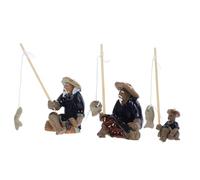 Ciieeo Figurines Décoratives De Pêcheurs Céramiques 3 Pièces, Ornement De Bonsaï Et Décoration D'aquarium, Matériaux en Céramique Résistants, Modèles Réalistes pour Jardin Et Intérieur