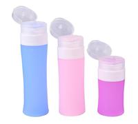Ciieeo Flacons de Voyage Rechargeables en Silicone 38ml Violet 60ml Rose 80ml Bleu, Bouteilles Cylindriques Souples pour Lotion, Shampooing et Gel, Kit 3 Pochettes Pvc Transparentes