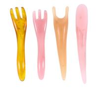 Ciieeo Kit Massage 4 Pièces en Résine et Cire D'abeille Planche Gua Sha 3 Griffes Rose et Café, Planche Raclage Semi-ronde Rose, Plaque Y Forme Beige Outil Massage Corps Visage Bien-être