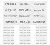 Ciieeo Lot de 10 Étiquettes Autocollantes pour Sous-bouteilles, Papier Adhésif Blanc Texte Noir, Étanches, Accessoires de Voyage pour Flacons Cosmétiques, Rangement Valise et