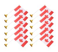 Ciieeo Lot de 12 Set de Mini Drapeaux Canadiens à Main 14x21 Cm avec Hampe Plastique 30 Cm et Socle Doré Rond, Drapeaux de Table pour Décoration de Bureau, Fêtes Canadiennes et