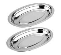 Ciieeo Lot De 2 Assiettes Ovales En Acier Inoxydable Et Plateaux Argentés Pour Le Service Des Aliments Et Des Dîners