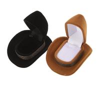 Ciieeo Lot de 2 Boîtes à Bijoux de Chapeau Western Porte-Alliances Floquées en Velours Taille Petite Couleur Jaune Sable et Noir Coffrets D’Emballage pour Bagues de Fiançailles et