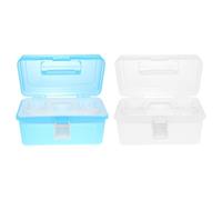 Ciieeo Lot de 2 Boîtes de Rangement Transparentes Petite Taille, Boîte à Outils D’art et Manucure en Plastique Solide, Organiseur Cosmétique Étanche Blanc et Bleu pour Maquillage