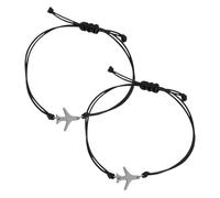 Ciieeo Lot de 2 Bracelets Tressés Ajustables en Cordon Noir Breloque Avion Bracelet d'Amitié pour Homme et Femme Accessoires Artisanaux Voyages et Présents Personnalisés