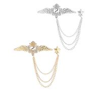Ciieeo Lot de 2 Broches Décoratives en Alliage à Motif Étoile et Ailes D’ange, Finition Dorée et Argentée, Épingles pour Manteau et Costume, Accessoire Mode Féminine, Ornements Élégants
