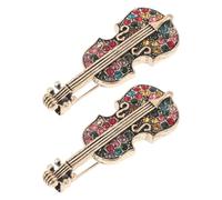 Ciieeo Lot de 2 Broches Violon Vintage pour Femme en Alliage Métal avec Pierres Colorées Épingles de Revers pour Châles et Cardigans Accessoires Mode Raffinés pour Soirées et Tenues