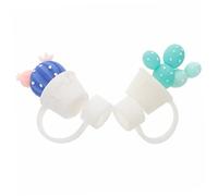 Ciieeo Lot de 2 capuchons de paille réutilisables en silicone avec motif cactus de dessin animé, antidérapants, légers, grands chapeaux de paille pour jus et thé au lait, lavables et portables