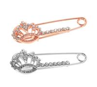 Ciieeo Lot de 2 Épingles de Sûreté Couronne en Cristal Broches Bijou en Pierre Brillante Finition Rose Doré et Blanc K Accessoire Polyvalent pour Cardigan Pull et Bretelles Épingles