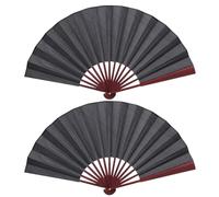 Ciieeo Lot de 2 Éventails Pliants Traditionnels en Bambou et Soie 10 Pouces, Noirs Double Face, Portatifs et Pliables pour Mariage, Danse et Décoration Intérieure