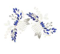 Ciieeo Lot de 2 Peignes à Cheveux Bleus en Métal Strass, Design Délicat de Feuille, Accessoire Chic pour Coiffure de Mariage et Tenues de Soirée