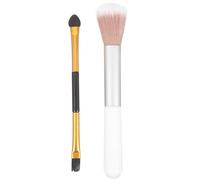 Ciieeo Lot de 2 Pinceaux à Paupières Double Embout, Pinceau Estompeur et Pinceau Highlighter en Fibres Synthétiques et Mousse Latex, Maquillage Yeux et Visage, Outil Polyvalent