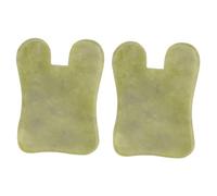 Ciieeo Lot de 2 Planches Gua Sha en Jade Naturel Vert 5,3 X 7,5 Cm, Outil de Massage Facial et Corps, Masseur Visage Rides et Stimulation Circulation Sanguine, Auto-massage Beauté Peau