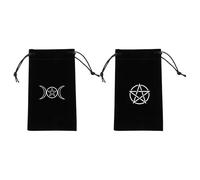Ciieeo Lot de 2 Pochettes à Tarot en Tissu Velours Noir 100x180 Mm Cordon de Serrage, Motifs Pentacle Étoile, Paquet de Rangement Pratiques pour Cartes de Tarot et Petits Bijoux,