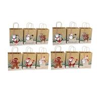 Ciieeo Lot de 24 Paquet Fourre-Tout à Fond Carré en Papier Kraft Motifs Animaux de Noël Format Compact Robustes et Légers Paquet D’Emballage Présents Pratiques pour Emballages