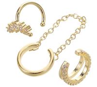 Ciieeo Lot de 3 Boucles D’oreilles Manchettes sans Perçage, Clip Géométrique en Métal Doré 14k avec Pierres Brillantes, Bijoux pour Femme, pour Fêtes, Mariage et Usage Quotidien