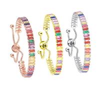 Ciieeo Lot de 3 Bracelets Femme Ajustables en Zircone Ornés de Cristaux Multicolores Taille Unique Extensible Couleurs Argenté Or et Rose Accessoire Mode Élégant pour Usage