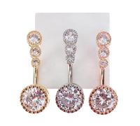 Ciieeo Lot de 3 Clous de Nombril Élégants Pendentif Rond en Acier Inoxydable Zircone Cubique 4 Pierres Couleurs Argenté Or Rose et Or Bijou de Piercing pour Femmes pour Festivals et