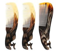 Ciieeo Lot de 3 Peignes en Corne de Bœuf Véritable Poignée, Outil de Massage du Cuir Chevelu Pratique et Naturel pour Soins Capillaires Couleur Aléatoire