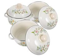 Ciieeo Lot de 3 Set de Set de Casseroles Émaillées à Fond Plat, Mini Marmites Cuisine Bistrot 16-18-20 Cm Double Poignée, Cuisson Rapide pour Soupe, Nouilles Instantanées et Sauces,