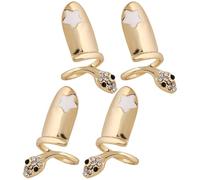 Ciieeo Lot de 4 Bagues D’ongles Serpent en Alliage Doré, Bagues au Bout du Doigt pour Femmes, Bijoux de Doigt, Accessoires Nail Art, Taille Ajustable, Décoration Élégante pour Usage