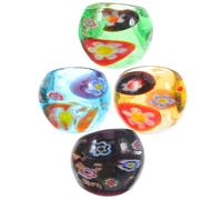 Ciieeo Lot de 4 Bagues en Verre Décoratives pour Femmes Bagues Multicolores Motifs Uniques Bijoux pour Fêtes et Usage Quotidien