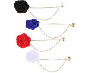 Ciieeo Lot de 4 Broches Corsages Mariage Roses Artificielles et Chaînes à Franges Couleurs Blanc Noir Rouge Bleu Roi Accessoires pour Marié et Demoiselles D’Honneur Décoration de Fête