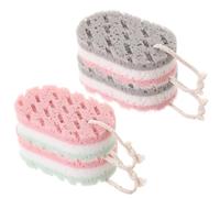 Ciieeo Lot de 4 Éponges Exfoliantes de Bain Double-face en Mousse Bicolore, Petite Taille, pour Gommage Corps et Dos, Nettoyage et Usage Familial