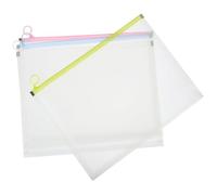 Ciieeo Lot de 4 Pochettes de Rangement A4 en Pp Transparent Mat, Bordure Colorée, Grosse Capacité, Étanche et Léger, pour Organiser Documents et Fournitures de Bureau