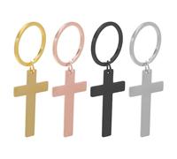 Ciieeo Lot de 4 Porte-Clés Croix en Acier Inoxydable à Graver 4 Couleurs Porte-Clés Pendentif Homme Accessoires Religieux et Présents Personnalisés pour Événements et Voyages