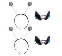 Ciieeo Lot de 4 Sets de Pièces Bandeau Alien et Lunettes Décoratives Argentées, Accessoires de Fête Unisexes, Coiffe Verres Soucoupes Volantes Multicolores, Style Amusant pour Soirées