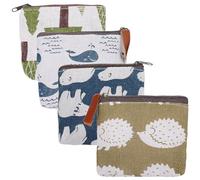 Ciieeo Lot de 4 Trousses Cosmétiques en Toile Fermeture Éclair, Paquet Portables Multifonctions pour Femme et Fille, Motifs Cartoon Amusants, pour Voyage Plusieurs Styles