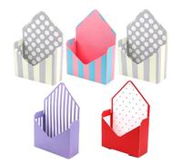 Ciieeo Lot de 5 Boîtes d'Emballage en Papier d'Enveloppe Motifs Rouges à Pois Beige à Pois et Rayures Violettes et Bleu Clair Pliables et Imperméables pour Emballage de Bouquets et