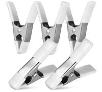 Ciieeo Lot de 5 Pinces à Ressort Robustes 10 CM en Acier Nickelé Capuchon PVC Blanc pour Fond de Scène Supports Photo et Bricolage Fixation Solide et Protection Anti-Rayures