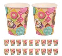 Ciieeo Lot de 50 Gobelets en Papier à Thème Donut Jetables Assortis en Couleurs 10 Pièces par Pack pour Fête d'Anniversaire Décoration Festive et Boissons Fraîches