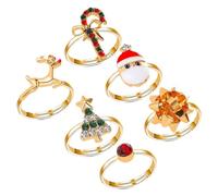 Ciieeo Lot de 6 Bagues de Noël Réglables pour Garçon et Filles Bagues de Doigt Dessin Animé en Plastique Coloré Mignonnes pour Pochettes Surprises et Célébrations Festives