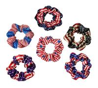 Ciieeo Lot de 6 Élastiques Cheveux D’intestin Gros, Bandeaux à Cheveux Imprimés Drapeau Américain, Cordons Décoratifs Extensibles et Doux, Accessoires Coiffure Femme pour Style Aléatoire