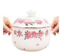 Ciieeo Marmite Émaillée à Fond Plat 20 CM Rose, Casserole 2,3 L Double Anse pour Cuisson à Haute Température, Faitout Polyvalent Cuisine Gaz et Induction