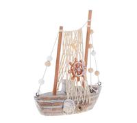 Ciieeo Modèle de Bateau Vintage Nautique avec Coquillages et Filet Sculpture pour Salon Bureau Salle de Bain ou Chambre Côtière