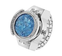 Ciieeo Montre-Bague Décorative à Quartz pour Femmes, Motif Rose, Cadran Rond, Couleur Bleue, Montre Miniature D'anneau, Bijou de Mode Élégant et Unique, Accessoire pour Usage Quotidien