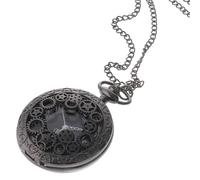 Ciieeo Montre de Poche Vintage à Engrenage Creux Noir, Collier Pendentif Chaîne Longue, Montre Numérique Suspendue Rétro pour Homme et Femme, Accessoire Compact pour Présent Festif